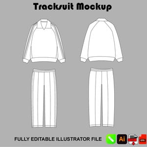 Tracksuit Mockup, Editable Vector Jacket And Sweatpants Illustrator Template