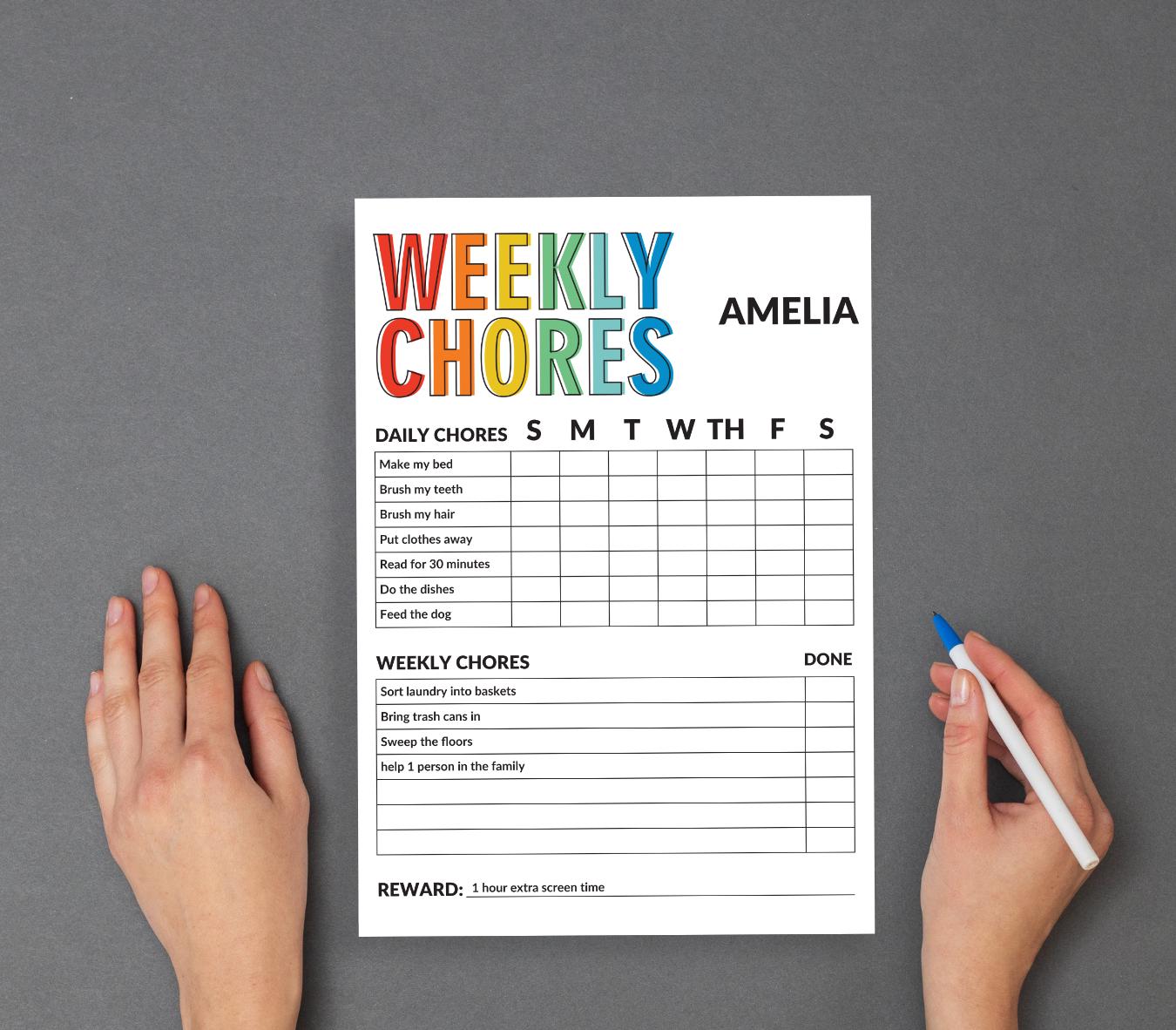 Weekly Chores Tracker Printable, Kids Chore Chart, Family Routine ...