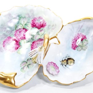 Antique LIMOGES France Floral & Bee Double Serving Porcelain Tray by B. Carlson
