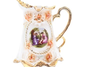 Antique Made In Germany Victorian Style Gilt Accents Courting Porcelain Creamer
