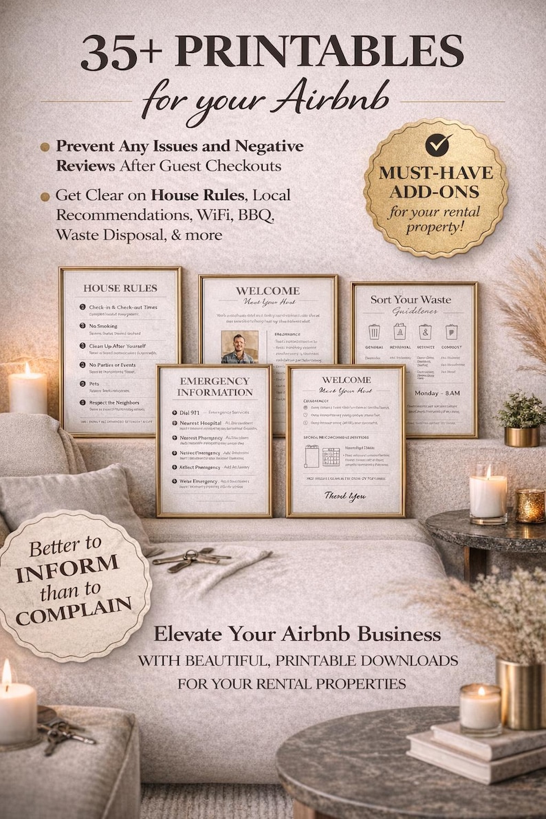 Airbnb Printables Bundle 35+ | House Rules, Wifi, Check-in, Guest Guide ...