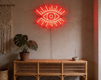 Neon „Złe oko”: niestandardowa kolorowa dekoracja ścienna w stylu boho