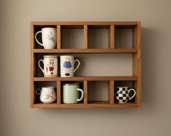 Wooden Mug Display Shelf | Wall Mounted Mug Cubby (Hazelnut Stain)