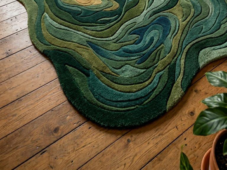 Green Abstract Hand Tufted Wool Rug Organic Shape Nature Inspired Area ...