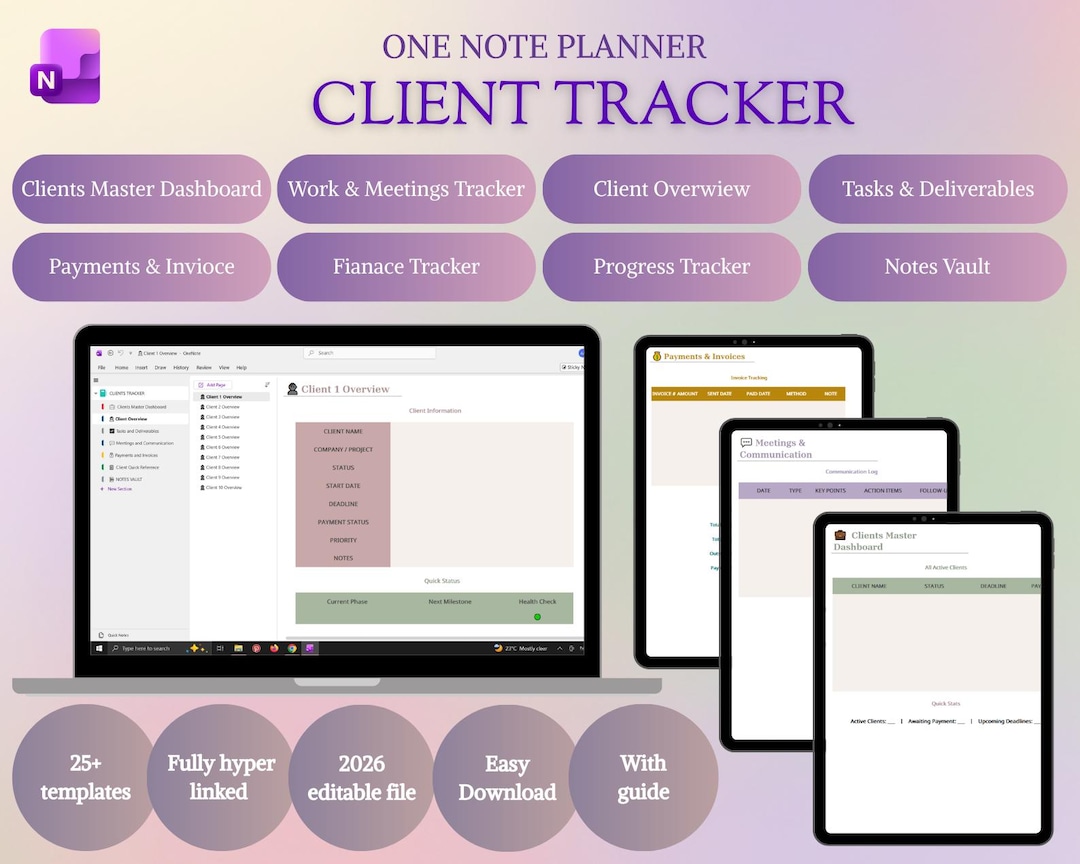 Onenote Case Management Client Tracker Onenote Planner Template| Project Management, Finance ...