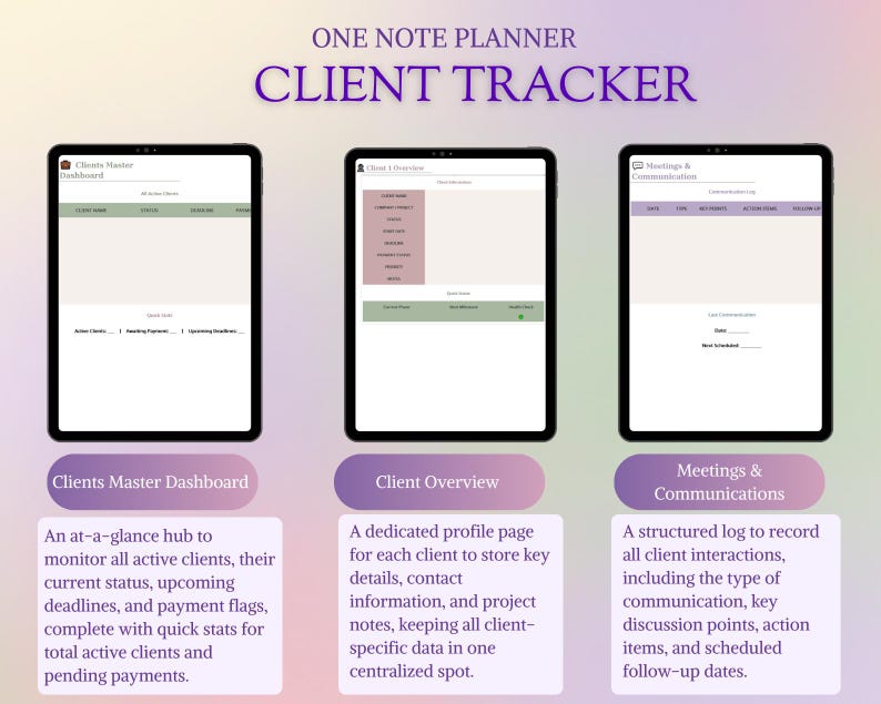 Client Tracker Onenote Planner Template| Project Management, Finance ...