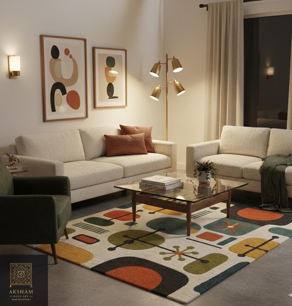 Hand Tufted Wool Rug, Mid Century Modern Atomic Abstract Area Rug - Etsy
