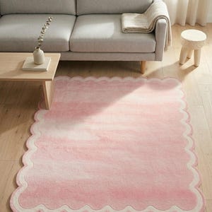 Blush Pink Scalloped Rug | Modern 3D Sculpted Area Rug for Nursery or Aesthetic Bedroom | Soft Pastel Wavy Edge Floor Decor image 7