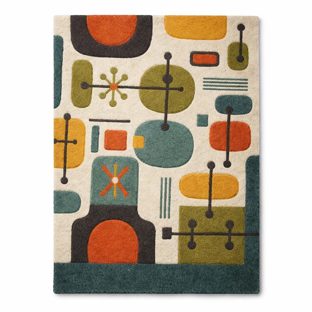 Hand Tufted Wool Rug, Mid Century Modern Atomic Abstract Area Rug - Etsy