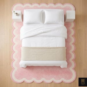 Blush Pink Scalloped Rug | Modern 3D Sculpted Area Rug for Nursery or Aesthetic Bedroom | Soft Pastel Wavy Edge Floor Decor image 2