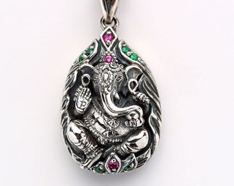 Ganesh Pendant, Ganesha Pendant Necklace, Sterling Silver Hindu Amulet Pendant by SterlingMalee