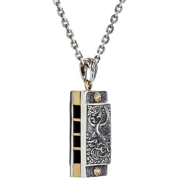 925 Sterling Silver Japanese Phoenix Harmonica Pendant Necklace