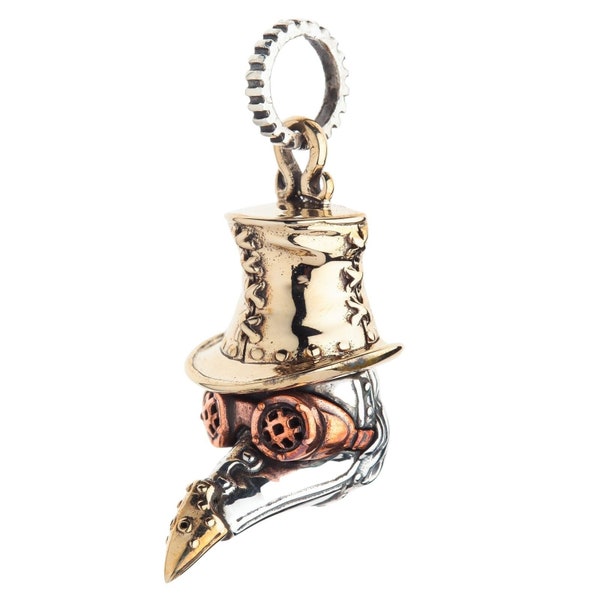 Sterling Silver Steampunk Plague Doctor Bird Beak Mask Gothic Colgante Collar