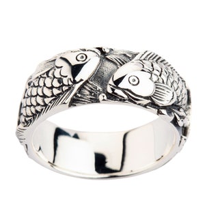 Japanese Carp Koi Fish Tattoos, Unique Wedding Band Rings, koi ring, fish ring, fish ring, sterling silver par SterlingMalee image 2