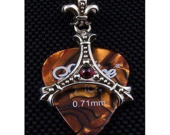 Sterling Silver Fleur De Lis Guitar Pick Holder Pendant Rocker