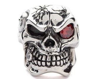 Red Eyes Skull Ring, 925 Sterling Silver Gothic Ring by SterlingMalee