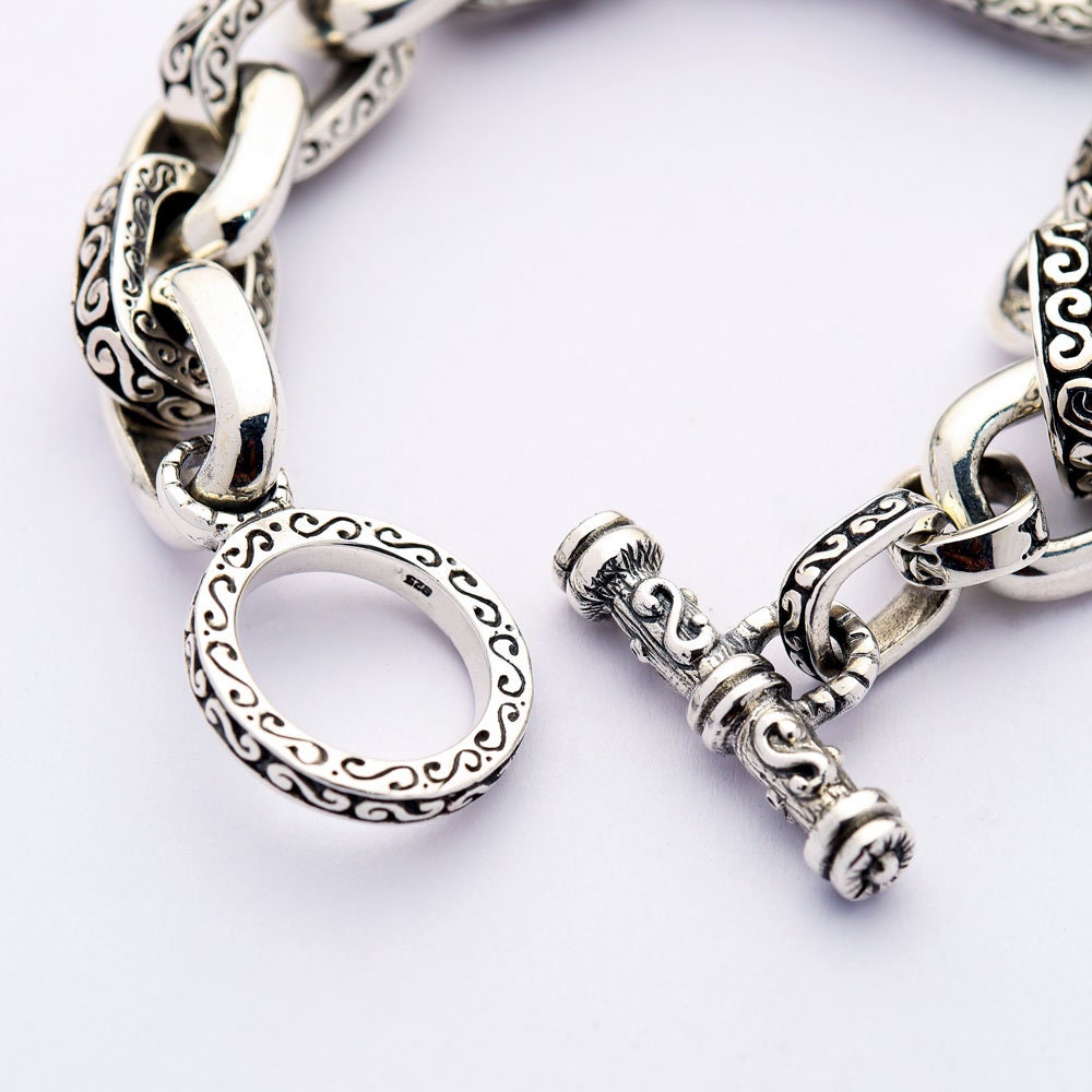 Sterling Silver Tribe Chain Bracelet Tribal Silver Bracelet by