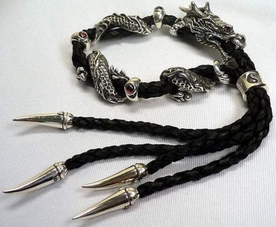 Mens leather dragon bracelet clearance