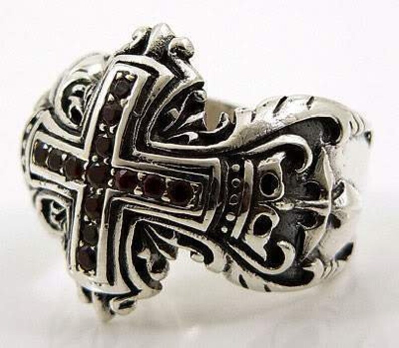 Gothic Rings Medieval Ring Cross Ring Men's Garnet - Etsy