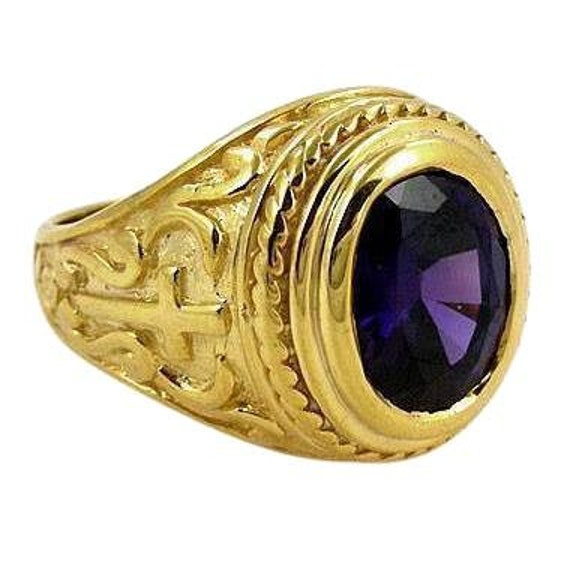 Amethyst 14K Yellow Gold Cross Bishop Ring Christian Sterling