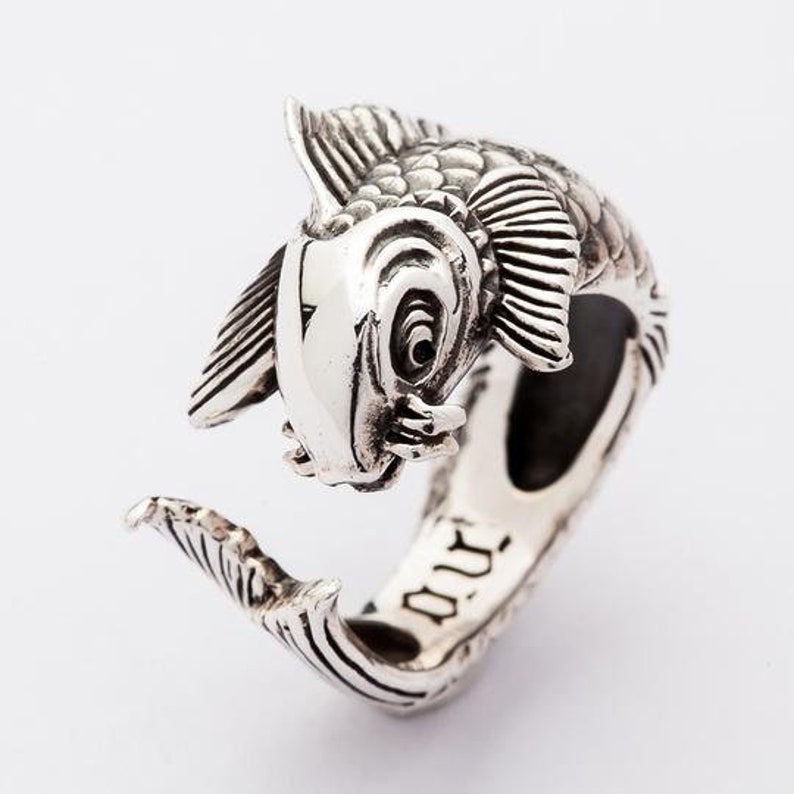 Silver Koi Ring, Koi Tattoo Fish Ring, Carp Ring, Fish Ring, Adjustable Ring by SterlingMalee image 1