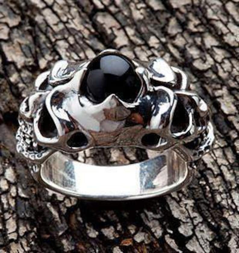 Black Onyx Men/'s Ring Silver Onyx Ring Skull Ring Skull Jewelry by SterlingMalee Sterling Silver Biker Ring