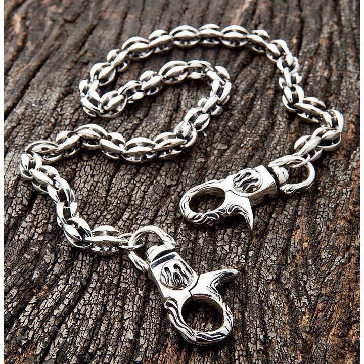 Silver Wallet Chain Tribal Biker Flame Wallet Chain Sterling