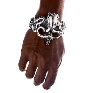 Octopus Bracelet, Silver Octopus Mens Cuff, 925 Sterling Silver Gothic Bracelet Bangle by SterlingMalee