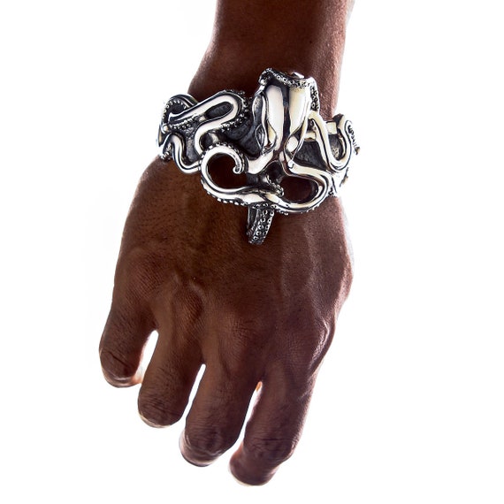 Octopus Bracelet Silver Octopus Mens Cuff 925 Sterling Silver Gothic Bracelet Bangle by Sterlingmalee Etsy UK