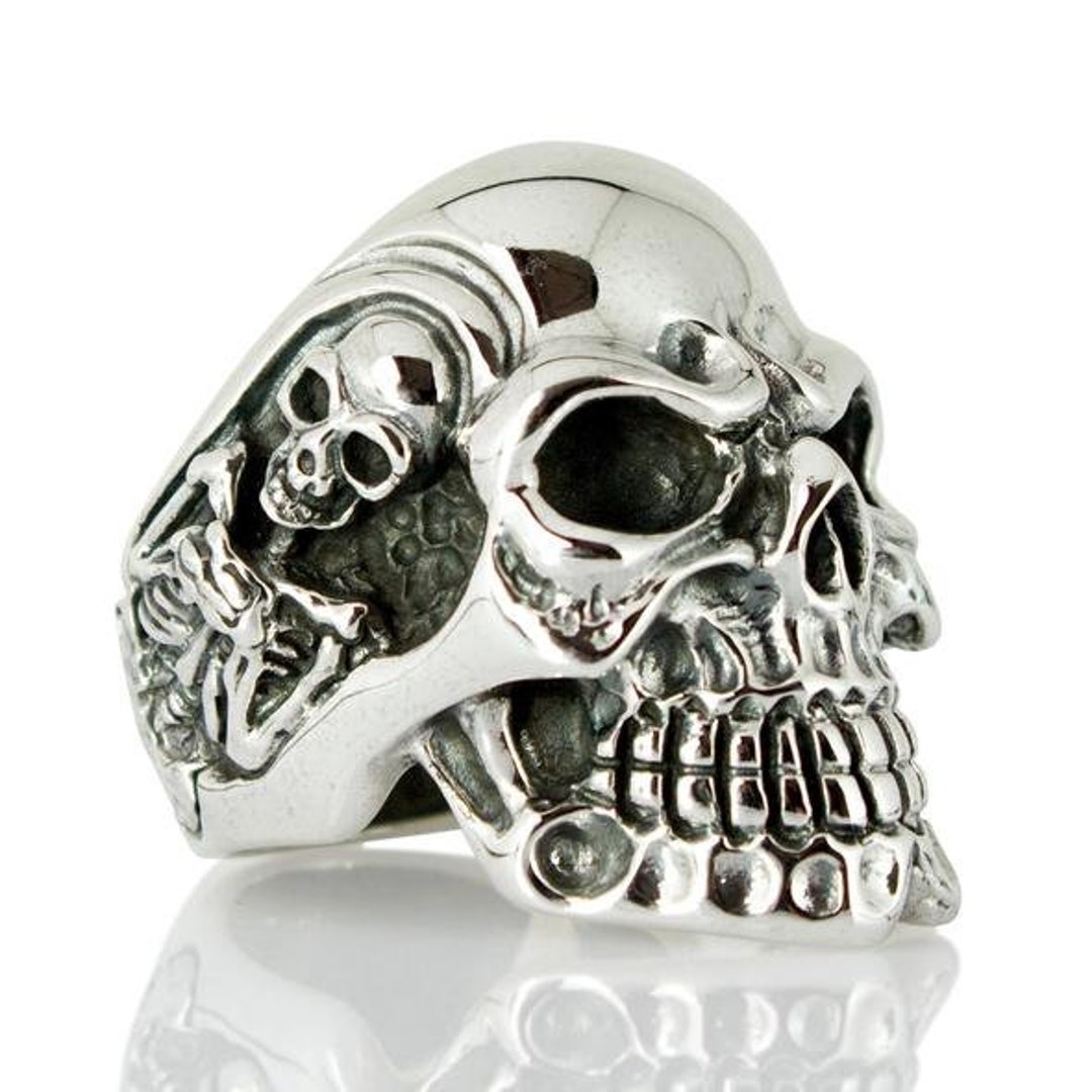 Sterling Silver Flower Eyes Sugar Skull Ring - VVV Jewelry