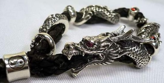 Mens leather dragon bracelet sale