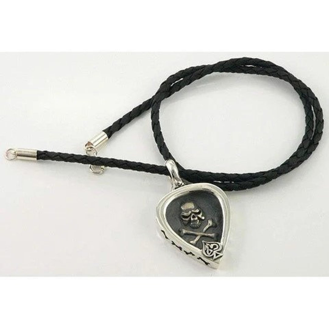 Skull Guitar Pick Holder Pendant, Sterling Silver Necklace by