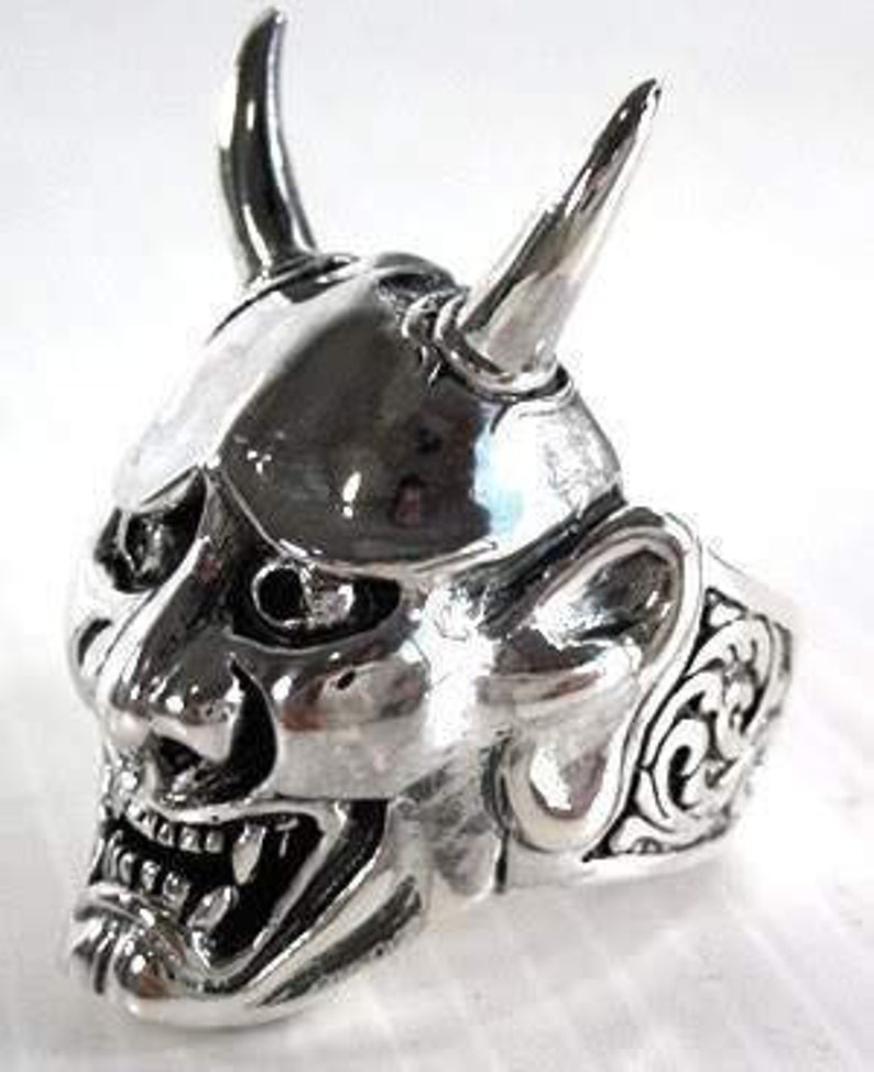 Oni Mask Ring Japanese Demon Ring Demon Mask Sterling Etsy