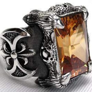 Imperial Topaz Mens Ring, Mens Silver Ring, Claw Ring, Biker Jewelry