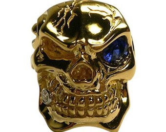 Blauer Saphir 14K Gelbgold Herren Totenkopf Ring