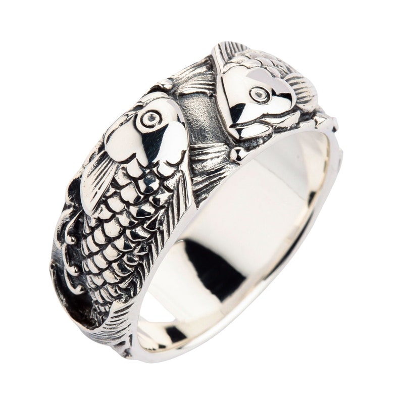 Japanese Carp Koi Fish Tattoos, Unique Wedding Band Rings, koi ring, fish ring, fish ring, sterling silver par SterlingMalee image 3