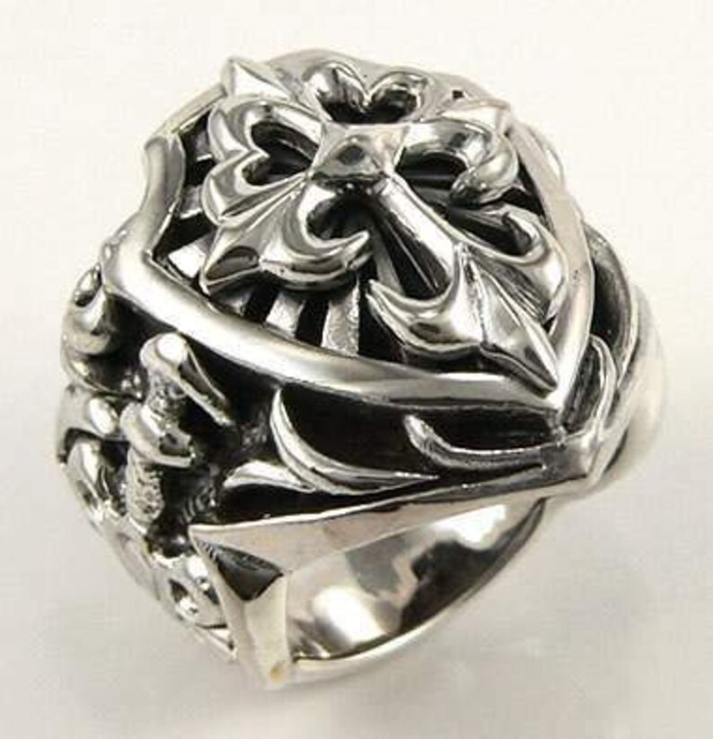 Heavy Silver Mens Ring Cross Ring 925 Sterling Silver Ring Etsy
