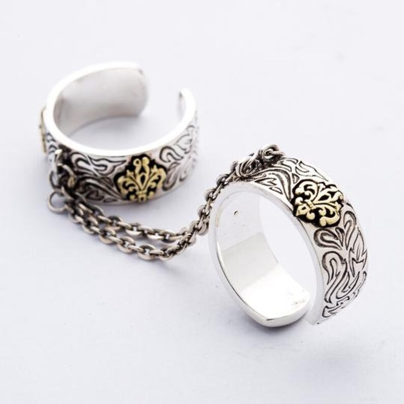 Couple Ring Sterling Silver Chain Ring Gothic Punk Ring | Etsy