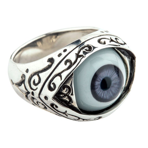 Dark Purple Evil Eye Gothic Ring 925 Sterling Silver by