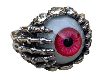 Red Evil Eye Eyeball Claw Sterling Silver Gothic Ring