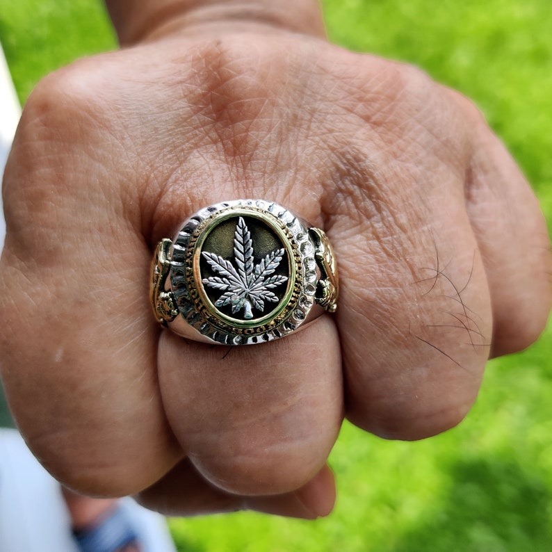 Marijuana Rings 925 Sterling Silver Canabis Leaf Ring by SterlingMalee
