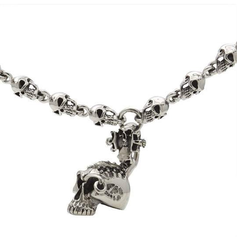 Skull Necklace Skull Chain Silver Mens Necklace Silver Mens Etsy