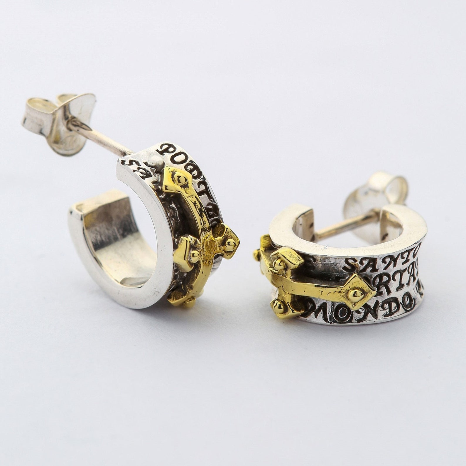 Yellow Gold Cross Earrings Sterling Silver Men's Earrings Etsy