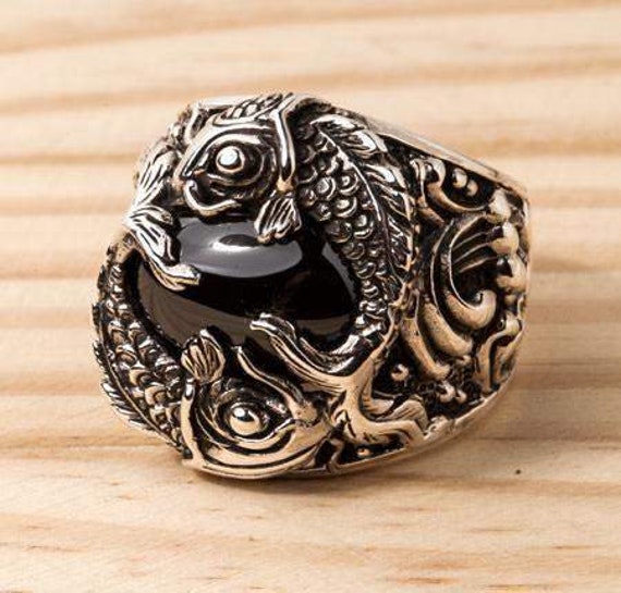 100/% Real 925 Sterling Silver Black Onyx Eagle bird oxidised men guy gents ring