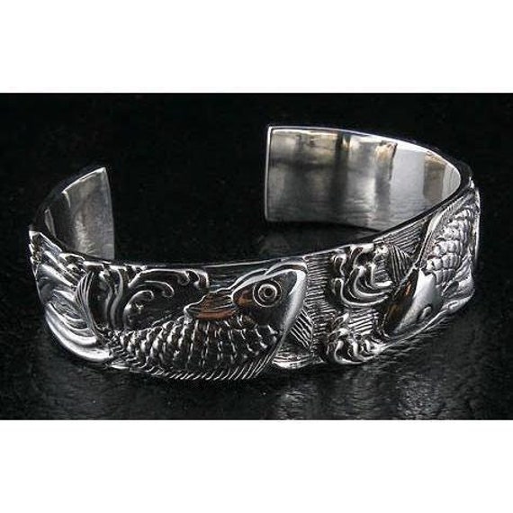 Sterling Silver Koi Bangle Bracelet Japanese Carp Fish Cuff Biker