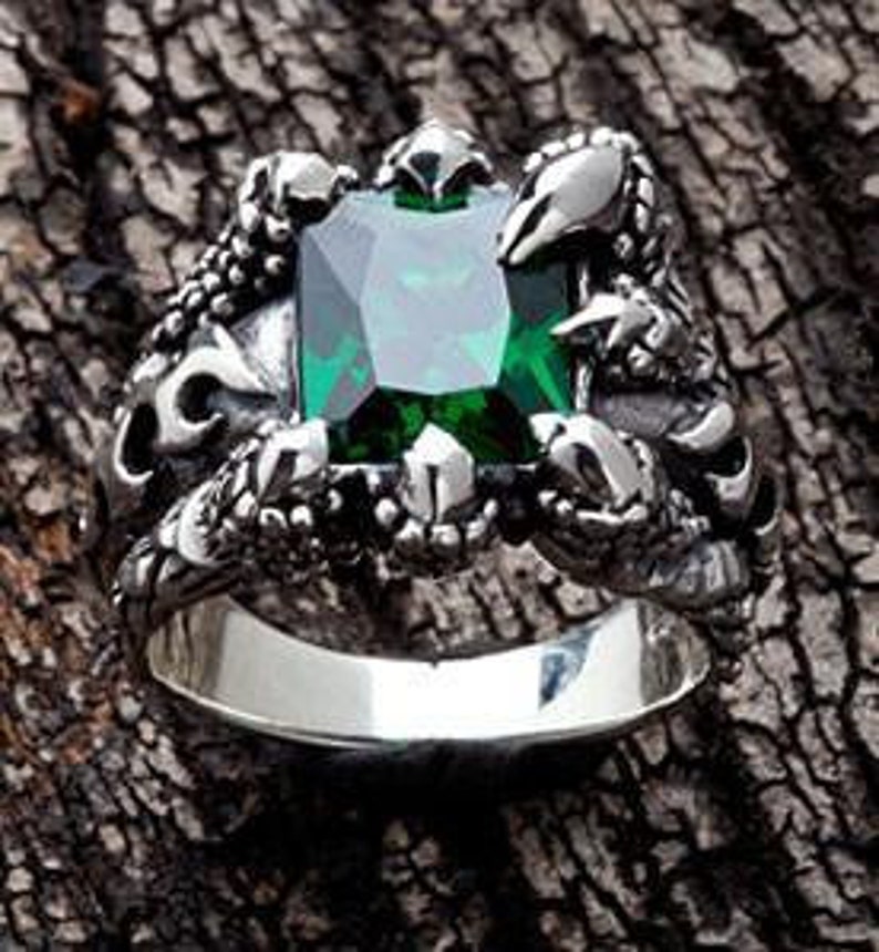 Silver Claw Ring Flame Ring Men's Emerald Ring Gothic | Etsy