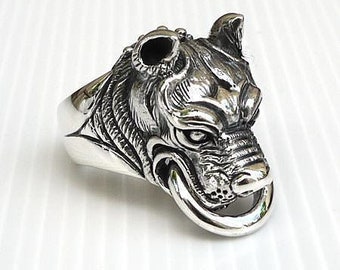 Pitbull Ring, Dog Ring, Dog Head Ring, Animal Ring, Silver Men's Ring, Sterling Silver Ring by SterlingMalee