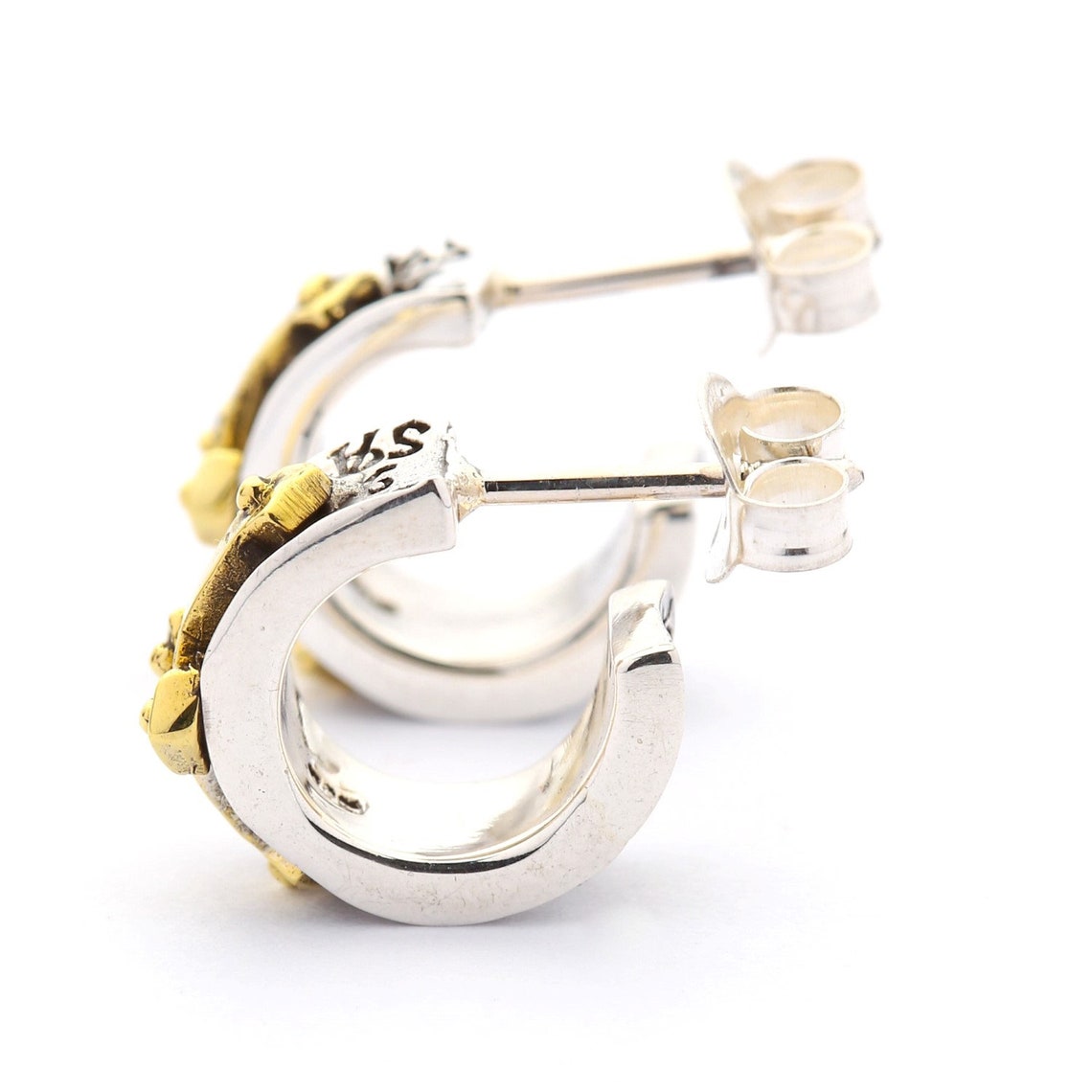 Yellow Gold Cross Earrings Sterling Silver Men's Earrings Etsy