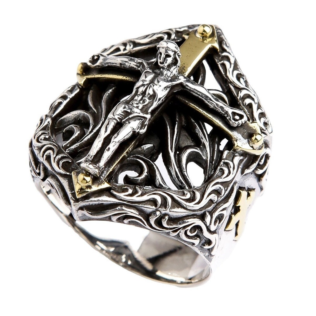 Silver Jesus Ring, Cross Ring, Christian Ring, Crucifix Ring, Men's