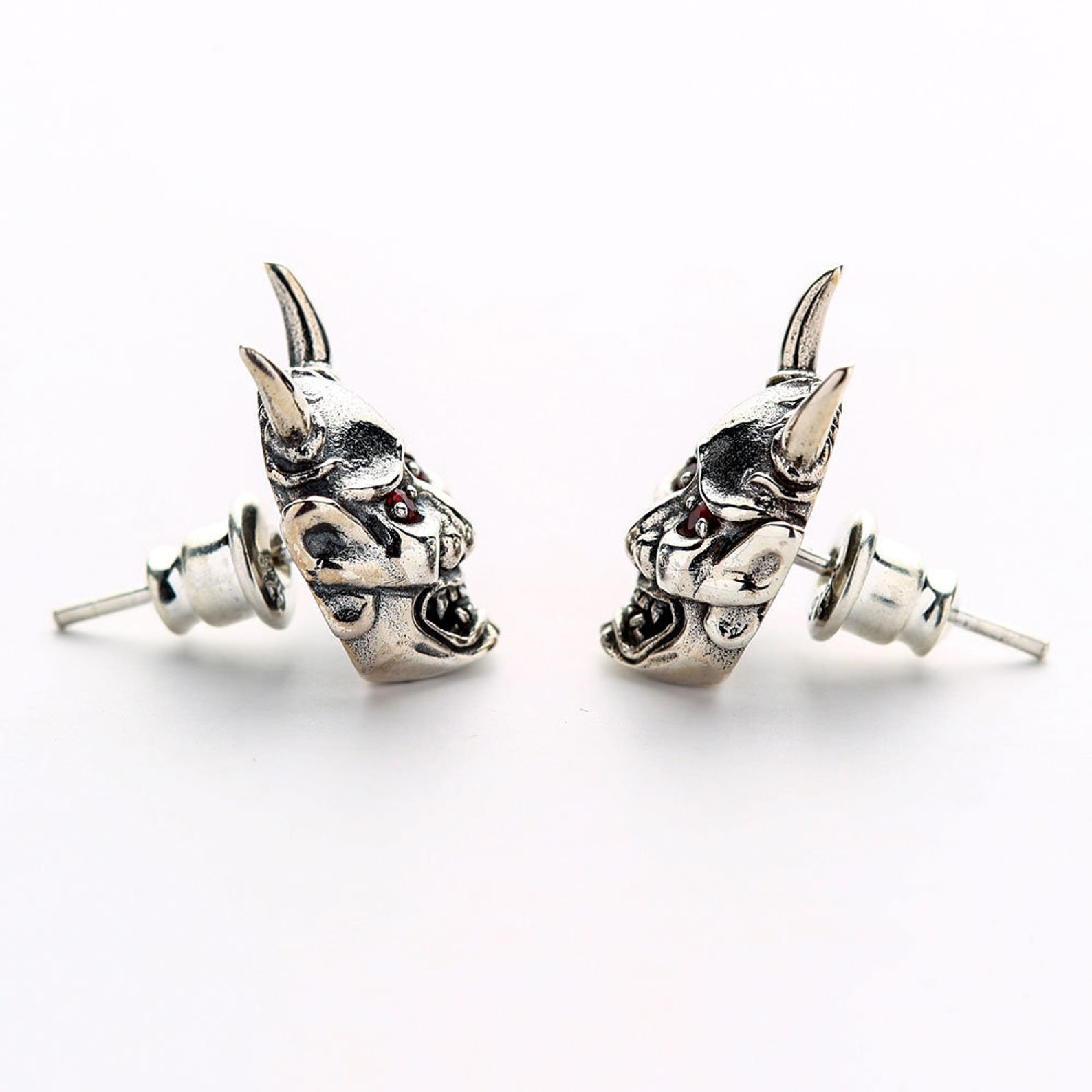 Skull Earrings Skull Mask Stud Earrings Japanese Oni Mask Etsy